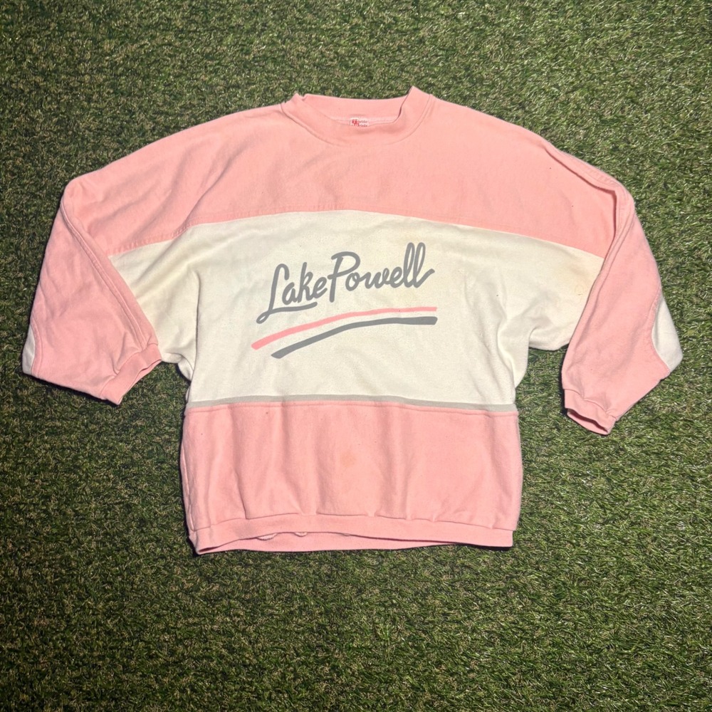 Vintage Textile Lines Lake Powell Sweatshirt Pink White Colorblock Made in USA L